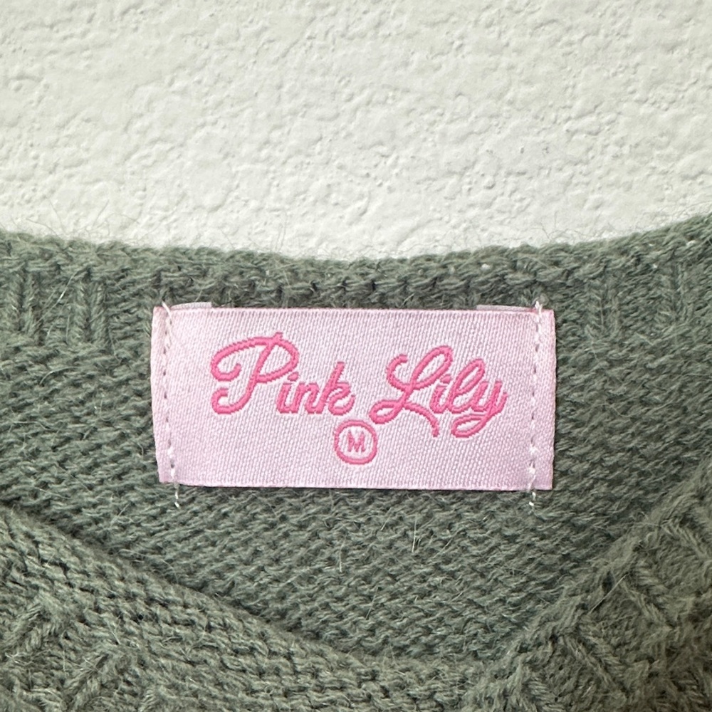Pink Lily size medium walk through fields daisy floral sage knit mini dress - Picture 3 of 14
